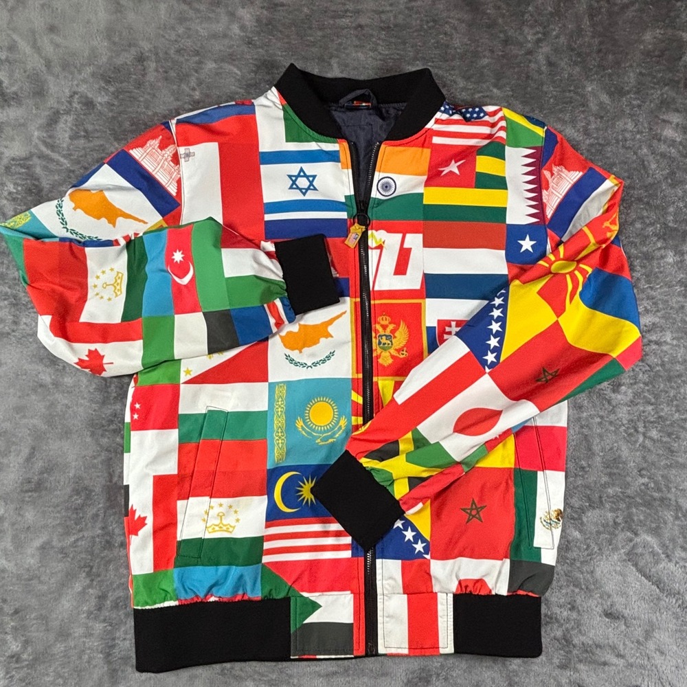 ILTHY WRKSHP World Flags Bomber Jacket All Over Print Streetwear Mens small